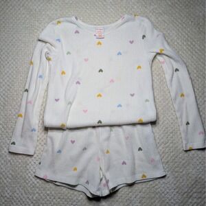 Cat & Jack Waffle‎ Knit Pajama Set Heart Print Long Sleeve & Shorts